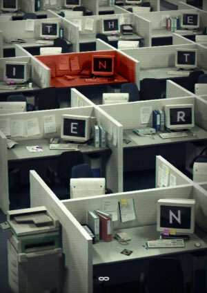 The Intern Poster - workplace with pc monitor